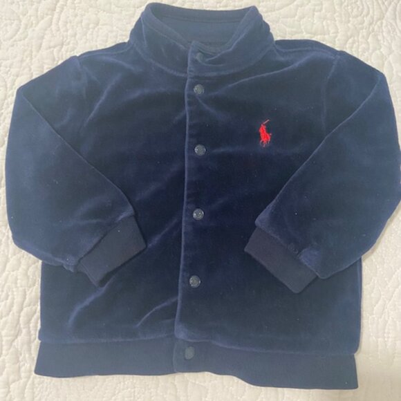 Ralph Lauren Navy Velour Button-Up Infant Jacket Size 9 Months - Picture 6 of 7